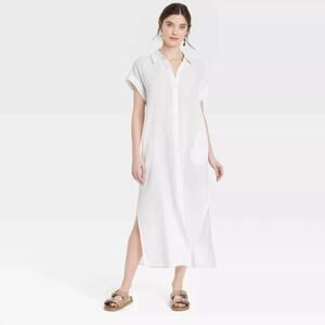 Universal Thread Women's Gauze Button-Front Maxi Shirtdress White Size Large